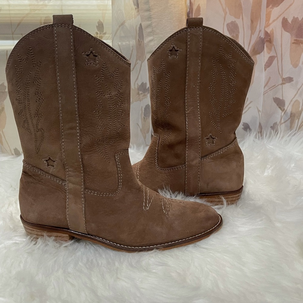 ZARA COWBOY SUEDE  BOOTS BROWN SIZE 5.5 36